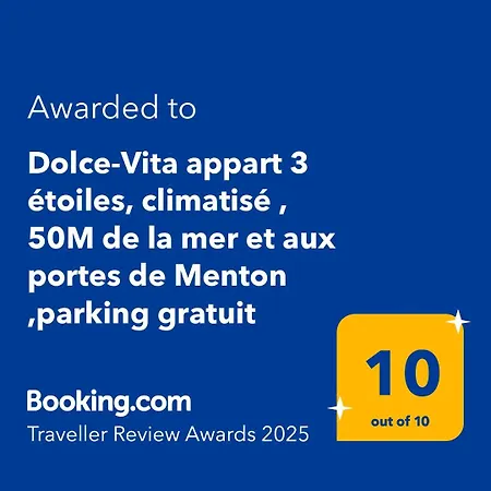 Dolce-vita 3 Etoiles, Climatise , 50m De La Et Aux Portes De Menton ,parking Gratuit Апартаменты